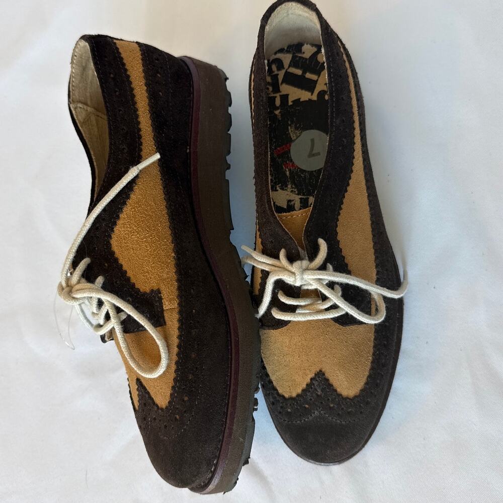 Hush Puppies Two-Tone Brown and Tan Suede Wingtip Loafers